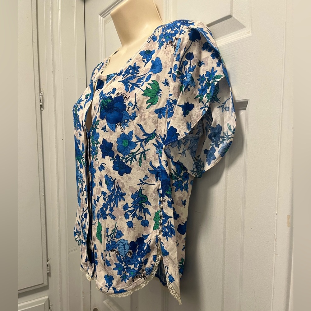 Zadig & Voltaire Tiffiny floral-print crepe blouse - Lace trim - Size XS - EUC - Picture 11 of 15